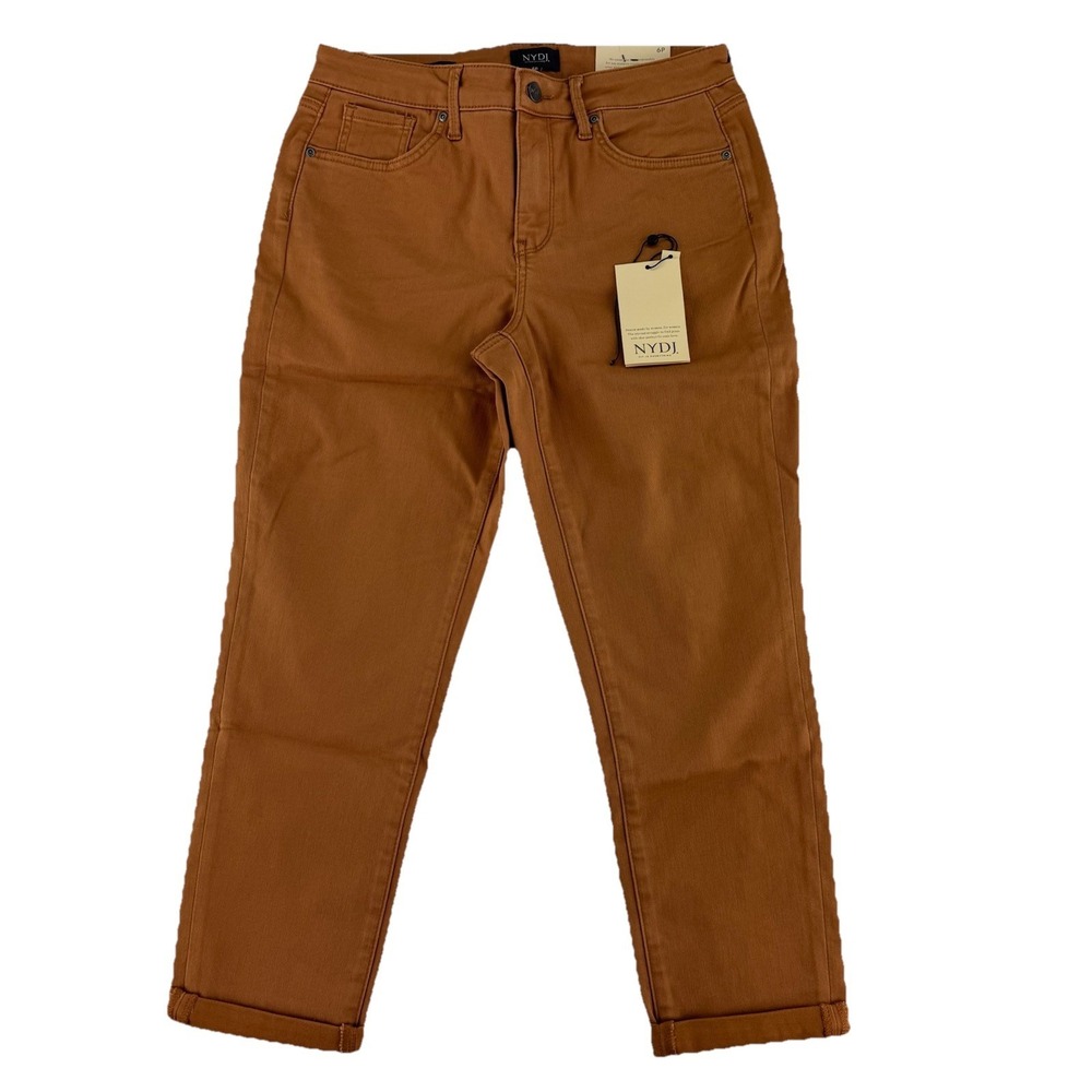 NYDJ Margot Girlfriend Jeans 6 Petite Rust Brown Cool Embrace Lift Tuck Tech